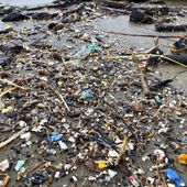 This Jan. 19, 2020, photo shows microplastic debris that has washed up at Depoe Bay, Ore. Dozens of scientists from around the U.S. West will attend a gathering this week in Bremerton, Wash., to better focus the research on the environmental threat. (AP Photo/Andrew Selsky) **FILE**