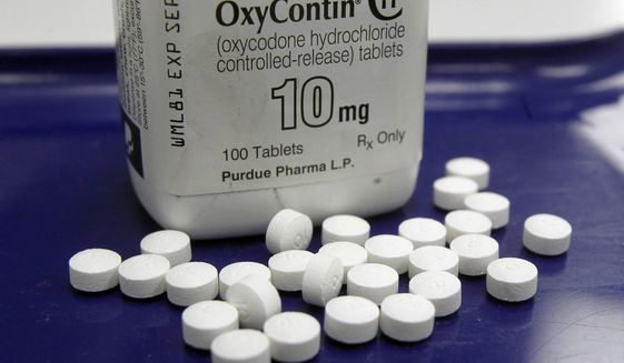 This Feb. 19, 2013, file photo shows OxyContin pills arranged for a photo at a pharmacy in Montpelier, Vt.  (AP Photo/Toby Talbot, File) **FILE**