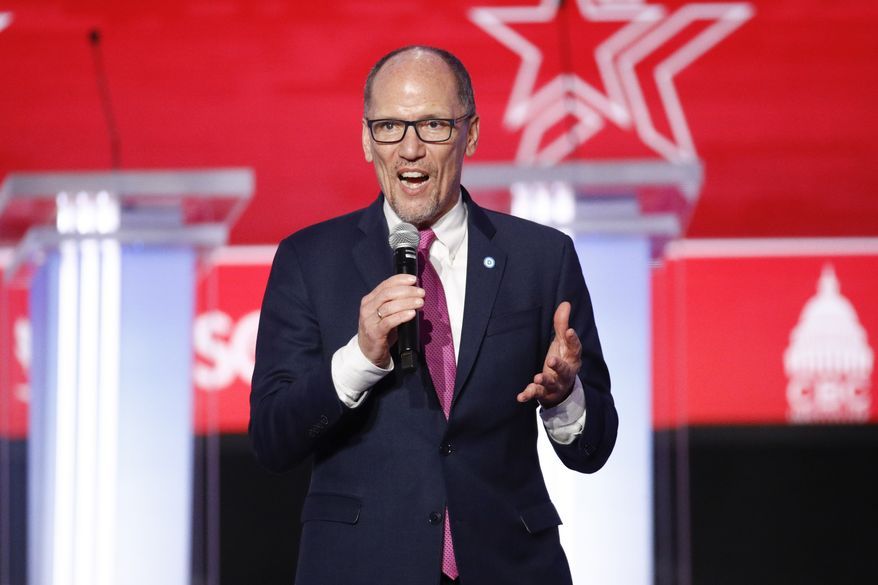 Democratic National Committee chair Tom Perez speaks before the start of the Democratic presidential primary debate at the Gaillard Center, Tuesday, Feb. 25, 2020, in Charleston, S.C., co-hosted by CBS News and the Congressional Black Caucus Institute. (AP Photo/Patrick Semansky) ** FILE **