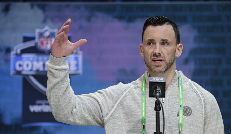 Washington Redskins vice president of player personnel Kyle Smith speaks during a press conference at the NFL football scouting combine in Indianapolis, Tuesday, Feb. 25, 2020. (AP Photo/Michael Conroy)  **FILE**