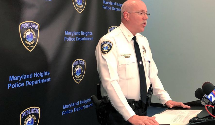 Maryland Heights Police Chief Bill Carson speaks at a news conference Tuesday, Feb. 25, 2020. Authorities say a police officer has shot and wounded a gunman Monday, Feb. 24, after he walked into a suburban St. Louis community center and started shooting, killing a woman. (AP Photo by Jim Salter)