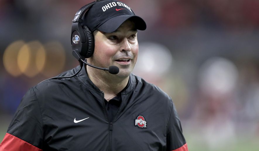 FILE - In this Saturday, Dec. 7, 2019, file photo, Ohio State coach Ryan Day watches during the second half of the team's Big Ten championship NCAA college football game against Wisconsin in Indianapolis. Ryan Day, who led Ohio State to a 13-1 record and a College Football Playoff appearance in his first year as head coach, is being rewarded with a three-year contract extension and a salary bump, the university said Tuesday, Feb. 25, 2020. (AP Photo/Michael Conroy, File)