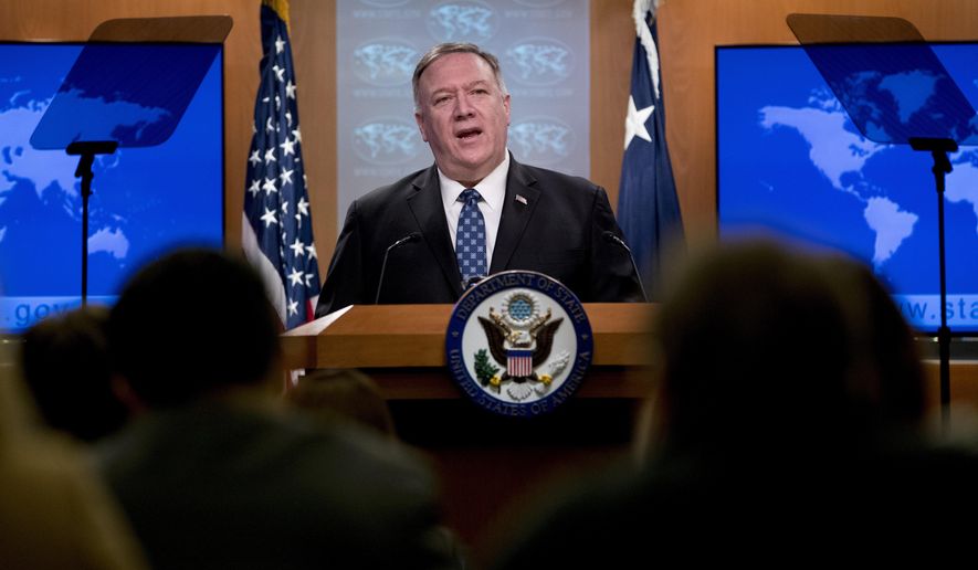 Secretary of State Mike Pompeo speaks at a news conference at the State Department, Tuesday, Feb. 25, 2020, in Washington. (AP Photo/Andrew Harnik)