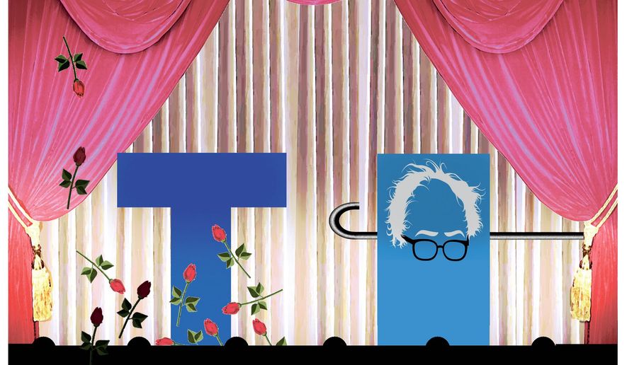 Illustration on trump versus Sanders by Alexander Hunter/The Washington Times