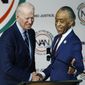 The Rev. Al Sharpton, right, introduces Democratic presidential candidate former Vice President Joe Biden at the National Action Network South Carolina Ministers&#x27; Breakfast, Wednesday, Feb. 26, 2020, in North Charleston, S.C. (AP Photo/Matt Rourke) **FILE**