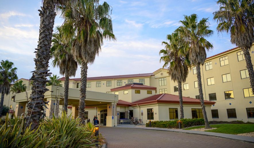 This Feb. 1, 2020 photo provided by the U.S. Air Force shows the Westwind Inn lodging facility at Travis Air Force Base, Calif. A government whistleblower has filed a complaint alleging that federal workers did not have the necessary protective gear or training when they were deployed to help victims of the coronavirus evacuated from China. The complaint deals with Health and Human Services Department employees sent to Travis Air Force Base in California to assist evacuees from China.  (Nicholas Pilch/U.S. Air Force via AP)