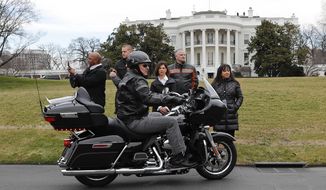 FILE - In this Thursday, Feb. 1, 2017 file photo, Harley Davidson President and CEO Matthew S. Levatich rides his motorcycle onto the South Lawn of the White House in Washington before a meeting with President Donald Trump and Vice President Mike Pence. Harley-Davidson CEO Matthew Levatich is leaving the struggling motorcycle maker. The Milwaukee company announced Friday, Feb. 28, 2020 that he&#39;ll leave his post and seat on the Harley&#39;s board of directors. (AP Photo/Pablo Martinez Monsivais, File)