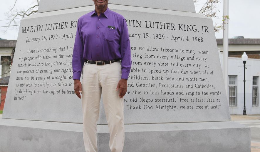 In this Jan. 16, 2020 photo, Joseph 'Sonny' Vickers, poses at the Rev. Dr. Martin Luther King Jr. Memorial Park, in Valdosta, Ga. The Valdosta city councilman said he believes African Americans have made great strides since the historical era of slavery and segregation. (Amanda M. Usher/The Daily Times via AP)