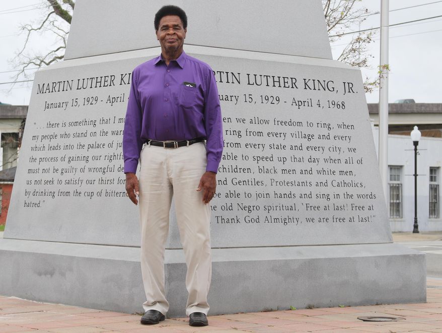 In this Jan. 16, 2020 photo, Joseph 'Sonny' Vickers, poses at the Rev. Dr. Martin Luther King Jr. Memorial Park, in Valdosta, Ga. The Valdosta city councilman said he believes African Americans have made great strides since the historical era of slavery and segregation. (Amanda M. Usher/The Daily Times via AP)
