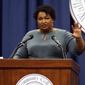 Stacey Abrams speaks at the unity breakfast Sunday, March 1, 2020, in Selma, Ala. (AP Photo/Butch Dill) ** FILE **