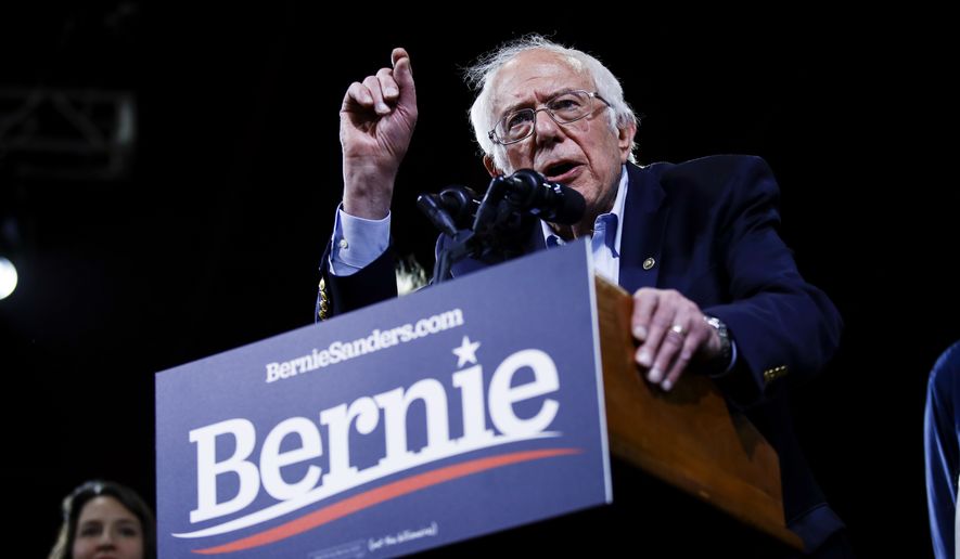 Democratic presidential candidate Sen. Bernie Sanders, I-Vt., speaks during a primary night election rally in Essex Junction, Vt., Tuesday, March 3, 2020. (AP Photo/Matt Rourke)