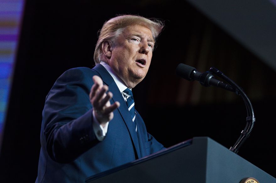 President Donald Trump speaks to the National Association of Counties Legislative Conference, Tuesday, March 3, 2020, in Washington. (AP Photo/Evan Vucci)