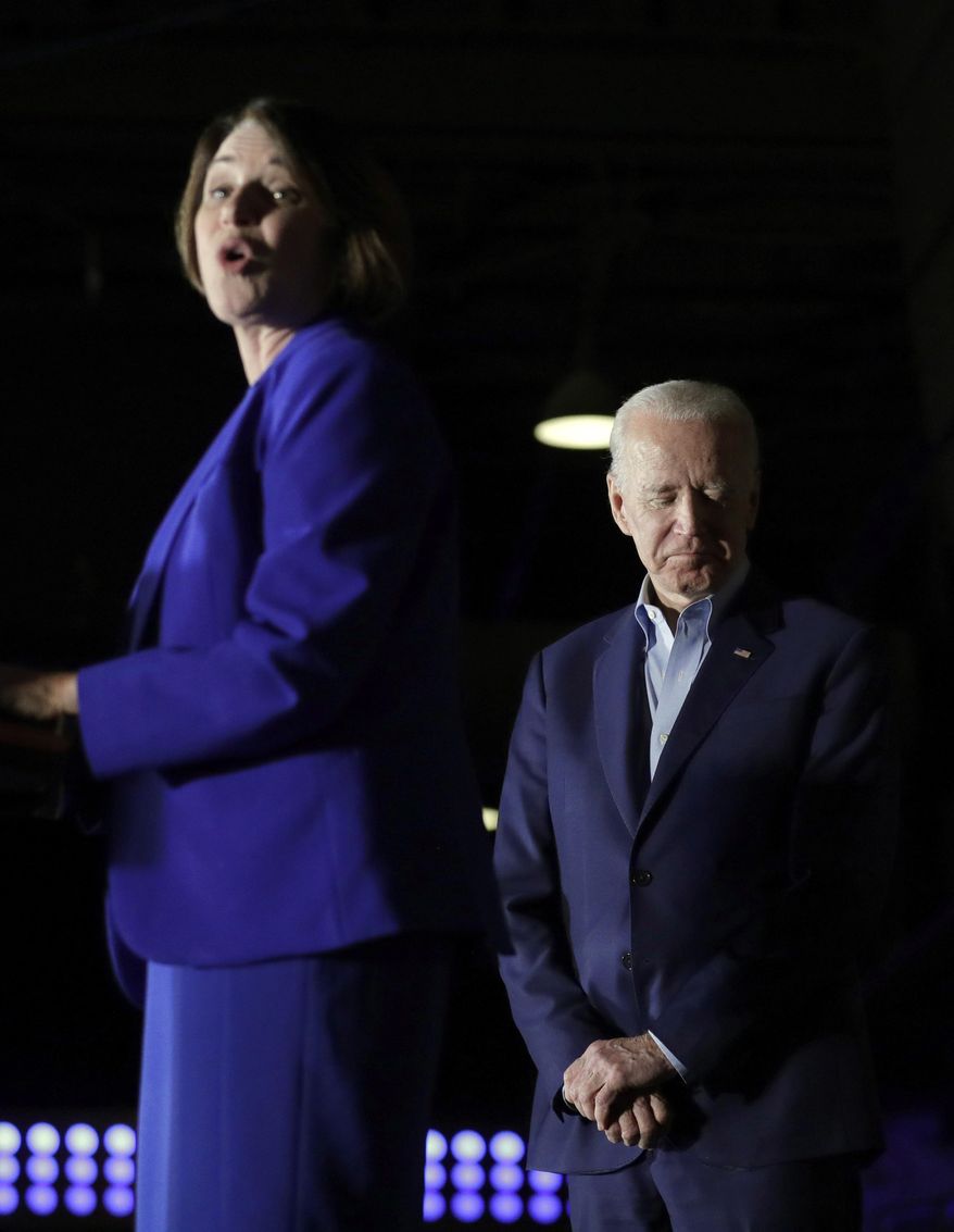 Sen. Amy Klobuchar, D-Minn., endorses Democratic presidential candidate former Vice President Joe Biden at a campaign rally Monday, March 2, 2020, in Dallas. (AP Photo/Eric Gay) **FILE**
