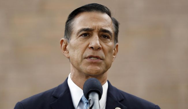 In this Sept. 26, 2019, file photo, former Republican Rep. Darrell Issa speaks during a news conference in El Cajon, Calif. (AP Photo/Gregory Bull, File)