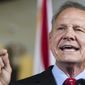 FILE-In this June 20, 2019, file photo, former Alabama Chief Justice Roy Moore announces, in Montgomery, Ala., his run for the Republican nomination for U.S. Senate. Former Attorney General Jeff Sessions, seeking to reclaim the U.S. Senate seat from Alabama that he held for 20 years, says he wants voters to remember his history, and not just parts of it. (AP Photo/Julie Bennett, File)