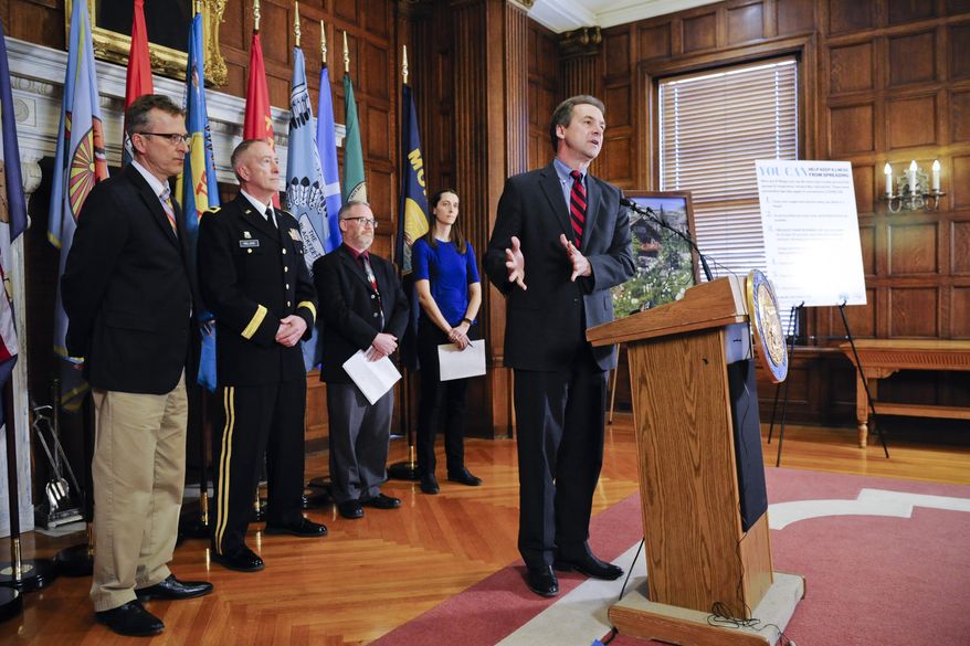 Montana Gov. Steve Bullock announces the formation of a coronavirus task force Tuesday, March 3, 2020 at the state Capitol in Helena.  (Thom Bridge/Independent Record via AP)