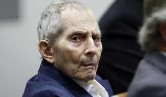 Real estate heir Robert Durst sits during his murder trial at the Airport Branch Courthouse in Los Angeles on Wednesday, March 4, 2020. After a Hollywood film about him, an HBO documentary full of seemingly damning statements, and decades of suspicion, Durst is now on trial for murder. In opening statements Wednesday, prosecutors will argue Durst killed his close friend Susan Berman before New York police could interview her about the 1982 disappearance of Durst&#39;s wife. (Etienne Laurent/EPA via AP, Pool)