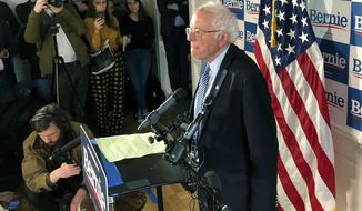 Democratic presidential candidate Sen. Bernie Sanders, I-Vt., speaks at his campaign headquarters, Wednesday, March 4, 2020, in Burlington, Vt. (AP Photo/Wilson Ring)