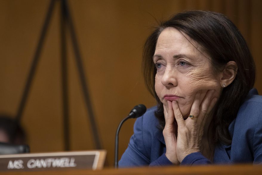 Sen. Maria Cantwell, D-Wash., is shown in this file photo in a Senate Finance Committee hearing on Capitol Hill in Washington, D.C., on Feb. 12, 2020. A staffer for Sen. Cantwell has tested positive for the novel coronavirus. (AP Photo/Alex Brandon) **FILE**