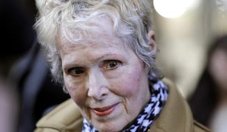 E. Jean Carroll talks to reporters outside a courthouse in New York, Wednesday, March 4, 2020.  As part of her defamation lawsuit against President Donald Trump, Carroll is seeking a DNA sample from him in an attempt to prove he raped her in the 1990s, which Trump denies. (AP Photo/Seth Wenig)
