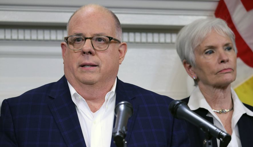 Gov. Larry Hogan, R-Md., confirms his state&#39;s first case of coronavirus in this file photo from a news conference Friday, March 6, 2020, in Annapolis, Md. (AP Photo/Brian Witte) ** FILE **