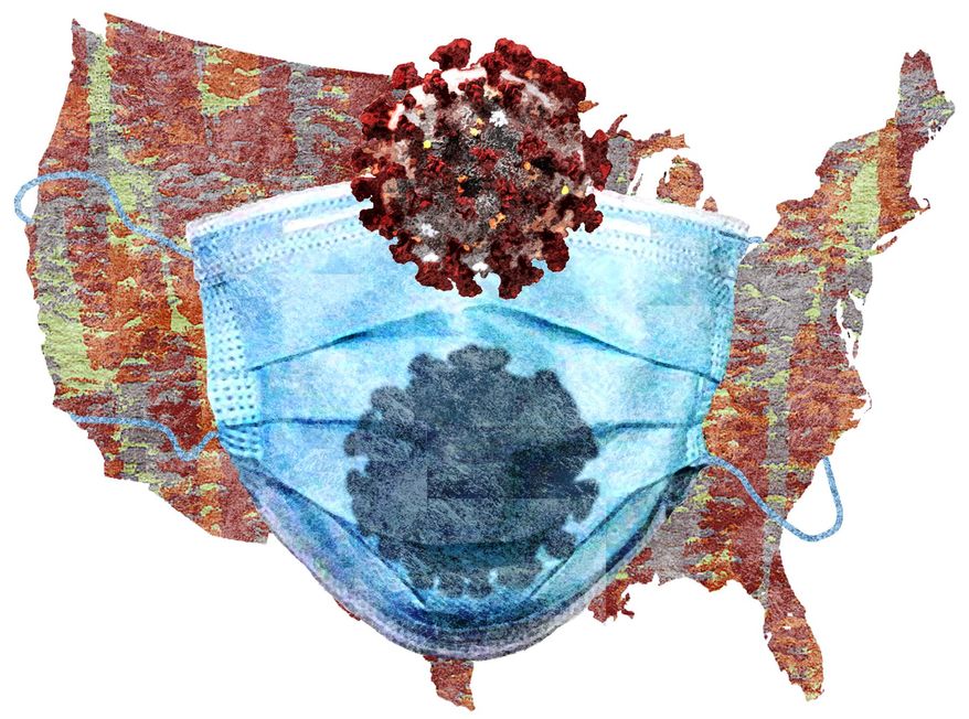Illustration on U.S.response to coronavirus by Alexander Hunter/The Washington Times