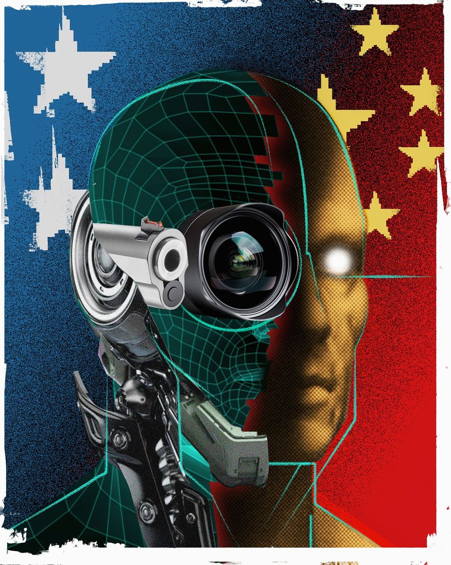 Cyborg warriors illustration by Linas Garsys / The Washington Times
