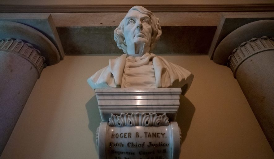 A bust of Chief Justice Roger Taney, who came from a slave-owning family in Maryland, will be replaced with a memorial to Justice Thurgood Marshall, the first black man to serve on the Supreme Court, if Democrats have their way. (Associated Press)