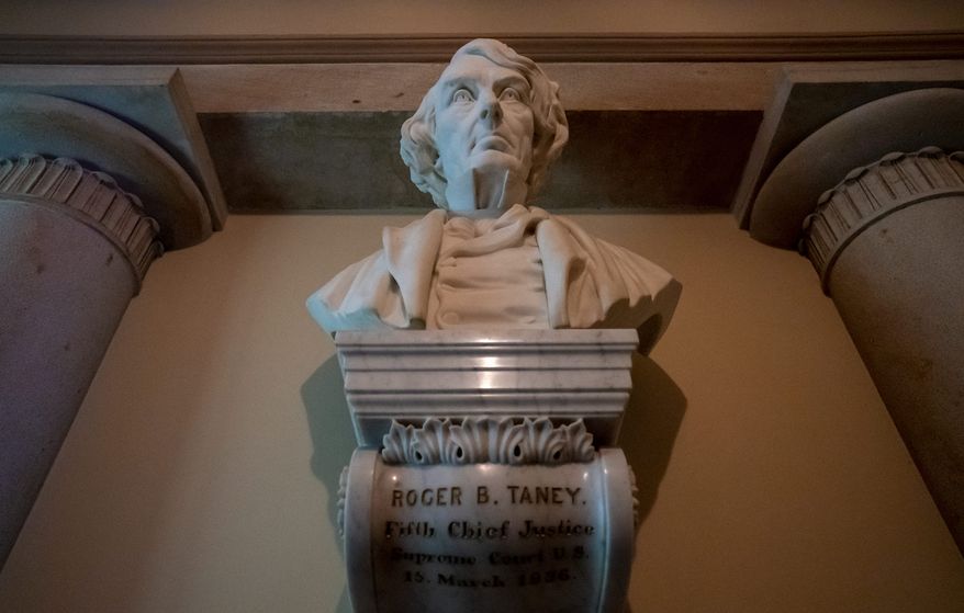 A bust of Chief Justice Roger Taney, who came from a slave-owning family in Maryland, will be replaced with a memorial to Justice Thurgood Marshall, the first black man to serve on the Supreme Court, if Democrats have their way. (Associated Press)