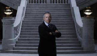 Republican Sen. Dan McCay poses for a portrait at the Utah State Capitol Thursday, Feb. 27, 2020, in Salt Lake City. A panel of lawmakers on Wednesday, Feb. 26, 2020, approved the plan to make performing an abortion a felony punishable by up to 15 years in prison. It has exceptions for cases of rape, incest or serious threat to the health of the mother. If it goes into effect, sponsor McCay said women who wanted an abortion could still travel to other states like Colorado or Oregon. (AP Photo/Rick Bowmer)