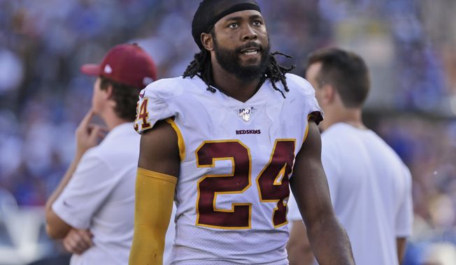 FILE - In this Sept. 29, 2019, file photo, Washington Redskins&#x27; Josh Norman is shown on the sidelines during the second half of an NFL football game against the New York Giants in East Rutherford, N.J. Two people with knowledge of the decision told The Associated Press that veteran cornerback Josh Norman has agreed to sign a one-year contract with the Buffalo Bills.The people spoke to The AP on Monday, March 9, 2020, on the condition of anonymity because the signing has not been announced.(AP Photo/Adam Hunger, File)