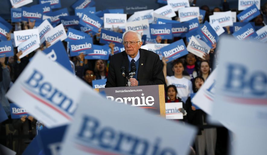 Democratic presidential candidate U.S. Sen. Bernie Sanders, I-Vt., speaks during a campaign rally at the University of Michigan in Ann Arbor, Mich., Sunday, March 8, 2020. (AP Photo/Paul Sancya)
