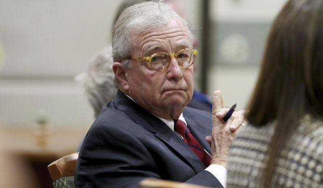 Robert Durst&#x27;s defense attorney Dick DeGuerin listens as opening statements in Durst&#x27;s murder trial continue Monday, March 9, 2020 in Los Angeles. (Lucy Nicholson, Pool)