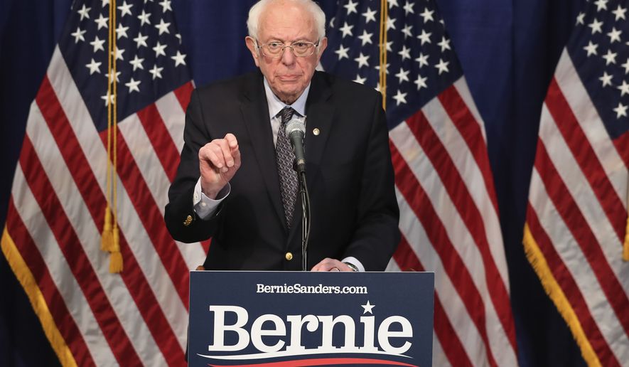 Democratic presidential candidate, Sen. Bernie Sanders, I-Vt., speaks to reporters on Wednesday, March 11, 2020, in Burlington, Vt. (AP Photo/Charles Krupa)