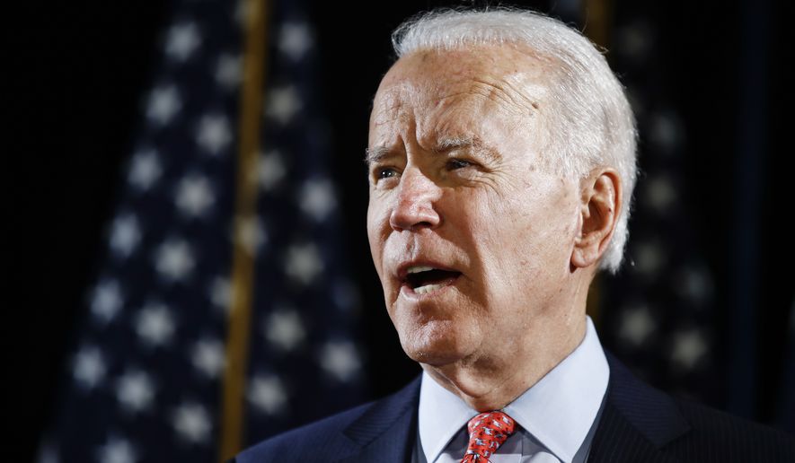 Democratic presidential candidate former Vice President Joe Biden speaks about the coronavirus Thursday, March 12, 2020, in Wilmington, Del. (AP Photo/Matt Rourke) **FILE**