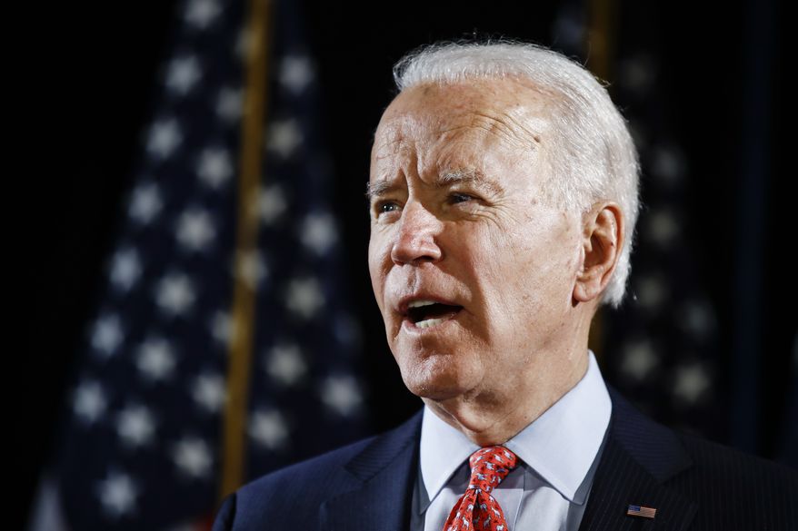 Democratic presidential candidate former Vice President Joe Biden speaks about the coronavirus Thursday, March 12, 2020, in Wilmington, Del. (AP Photo/Matt Rourke) **FILE**