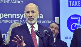Gov. Tom Wolf of Pennsylvania speaks at a new conference at Pennsylvania Emergency Management Headquarters where he said he was ordering schools and other facilities to close in a suburban Philadelphia county, Montgomery County, that has been hard-hit by the COVID-19, Thursday, March 12, 2020 in Harrisburg, Pa. (AP Photo/Marc Levy)
