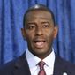 In this Nov. 10, 2018, photo, Andrew Gillum, the Democrat candidate for governor, speaks at a news conference in Tallahassee, Fla. Gillum is named in a police report Friday, March 13, 2020  saying he was “inebriated&amp;quot; and initially unresponsive in a hotel room where authorities found baggies of suspected crystal methamphetamine. Gillum, the former Tallahassee mayor who ran for governor in 2018, is not charged with any crime. The Miami Beach police report says that Gillum was allowed to leave the hotel for home after he was checked out medically.  (AP Photo/Steve Cannon) **FILE**