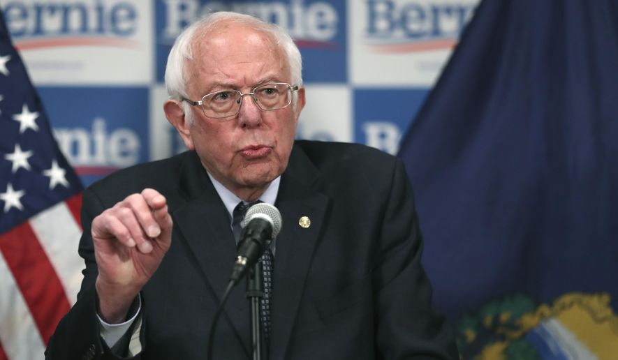 Democratic presidential candidate, Sen. Bernie Sanders, I-Vt., speaks to reporters about coronavirus Thursday March 12, 2020, in Burlington, Vt. (AP Photo/Charles Krupa)