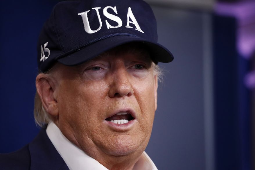 President Donald Trump speaks during briefing on coronavirus in the Brady press briefing room at the White House, Saturday, March 14, 2020, in Washington. (AP Photo/Alex Brandon)