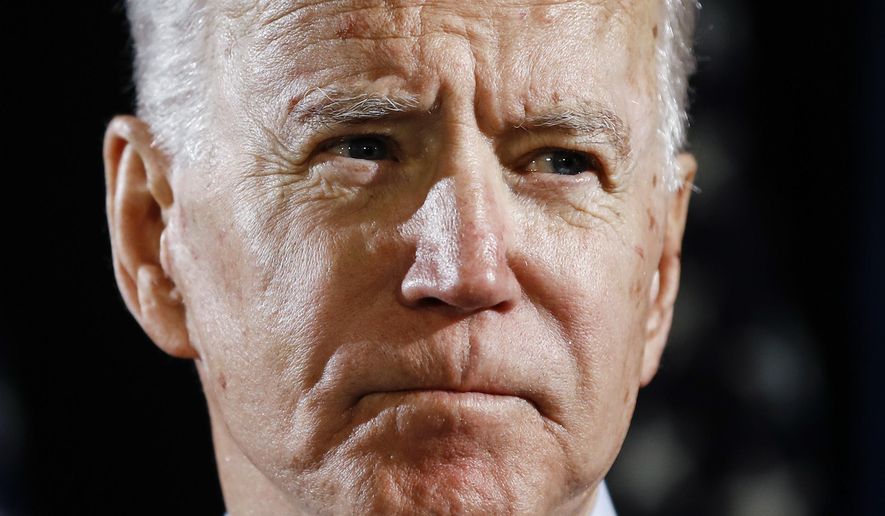 Democratic presidential candidate former Vice President Joe Biden speaks about the coronavirus Thursday, March 12, 2020, in Wilmington, Del. (AP Photo/Matt Rourke) **FILE**