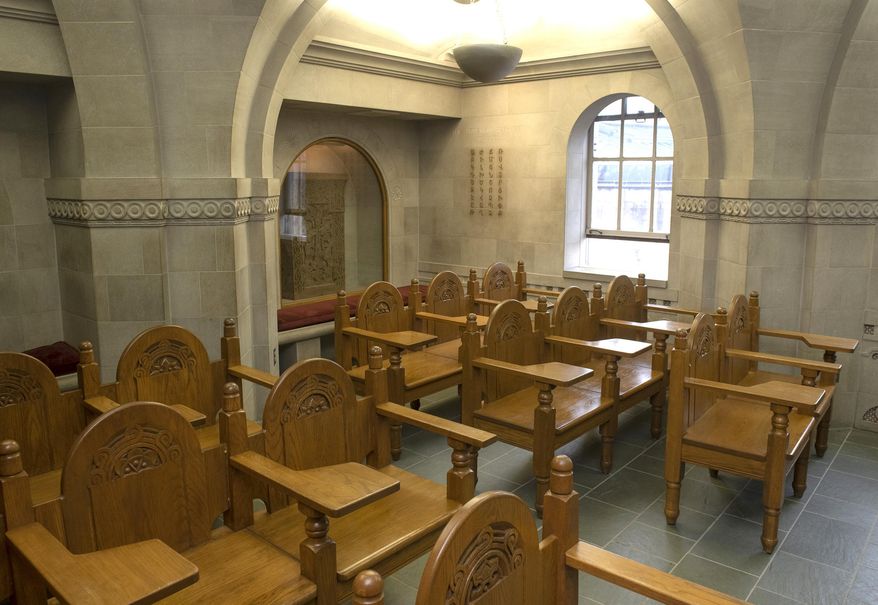 A view of the Armenian Room taken Tuesday, Feb. 25, 2020, in the Cathedral of Learning in Pittsburgh, Pa. Each room — Russian, Hungarian, German, Swedish, Ukrainian, Israeli, Norwegian, African, English, Philippine and others — is distinctive, built with donations from immigrant communities proud of what their sweat in the Pittsburgh steel mills and elsewhere achieved. (Nate Guidry/Pittsburgh Post-Gazette via AP)