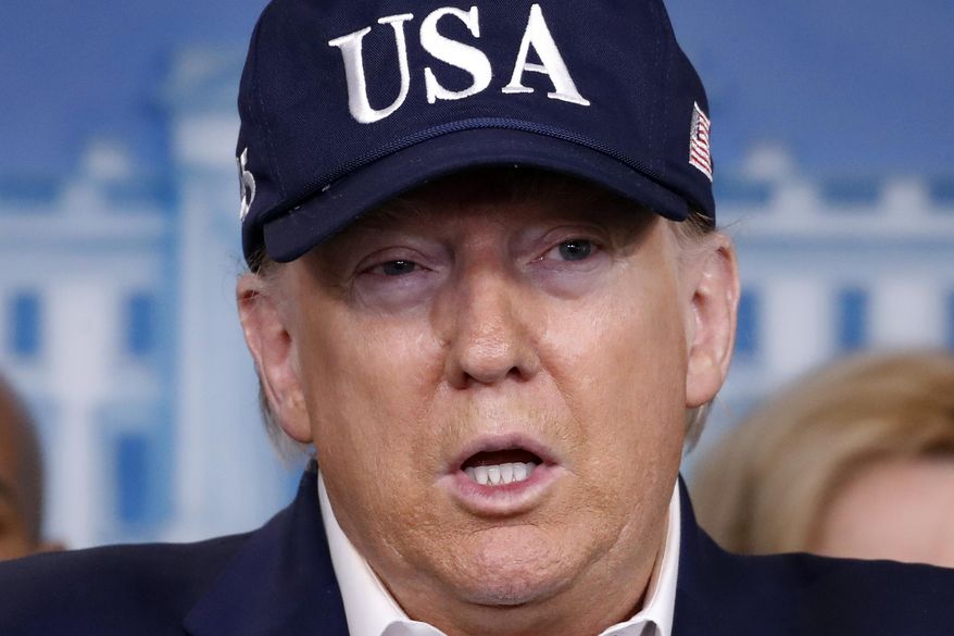 President Donald Trump speaks during a briefing on coronavirus in the Brady press briefing room at the White House, Saturday, March 14, 2020, in Washington. (AP Photo/Alex Brandon)