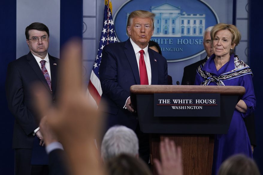 President Donald Trump takes questions during press briefing with the Coronavirus Task Force, at the White House, Wednesday, March 18, 2020, in Washington. (AP Photo/Evan Vucci)