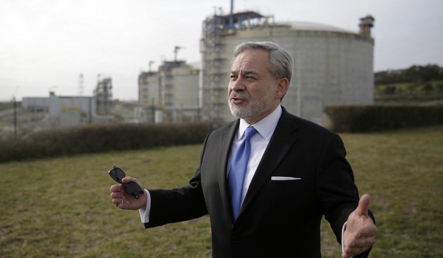 United States Secretary of Energy Dan Brouillette gestures during an interview at the LNG terminal of the deepwater port of Sines after visiting the port, in Sines, southern Portugal, Wednesday, Feb. 12, 2020. The US government and american companies are expressing interest in the expansion of the port. (AP Photo/Armando Franca)