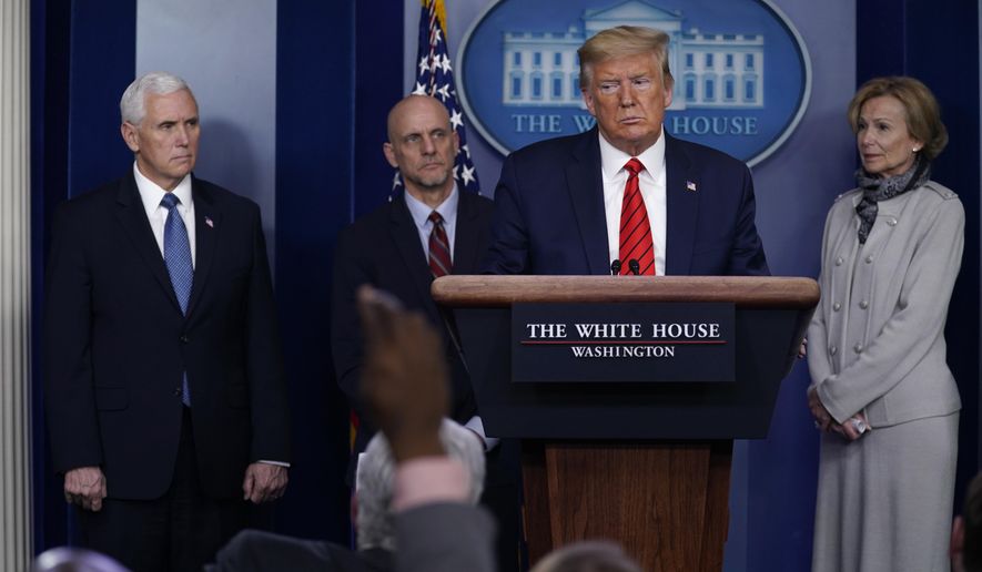 President Donald Trump takes questions during press briefing with the coronavirus task force, at the White House, Thursday, March 19, 2020, in Washington. (AP Photo/Evan Vucci)