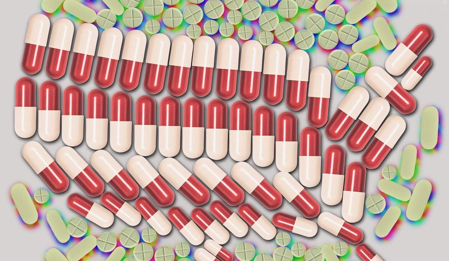 Illustration on keeping drug supply chains functioning by Linas Garsys/The Washington Times