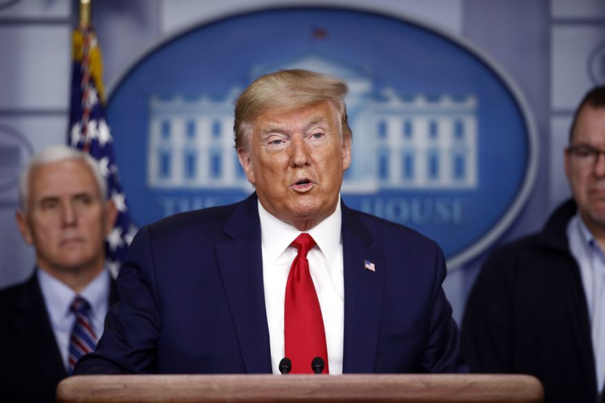 President Donald Trump speaks during a coronavirus task force briefing at the White House, Sunday, March 22, 2020, in Washington. (AP Photo/Patrick Semansky)