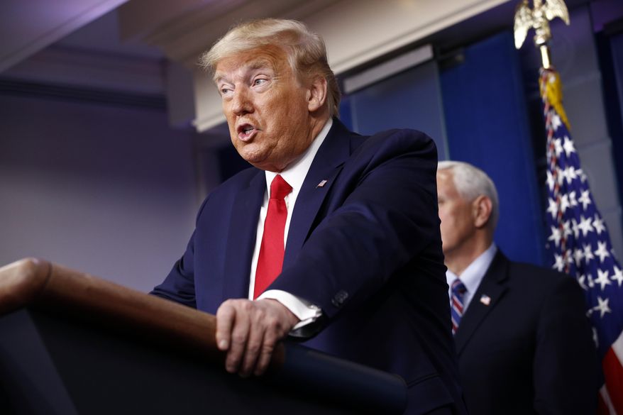 President Donald Trump speaks during a coronavirus task force briefing at the White House, Sunday, March 22, 2020, in Washington. (AP Photo/Patrick Semansky)