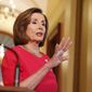 House Speaker Nancy Pelosi of Calif. speaks outside her office on Capitol Hill, Monday, March 23, 2020. (AP Photo/Andrew Harnik, Pool)